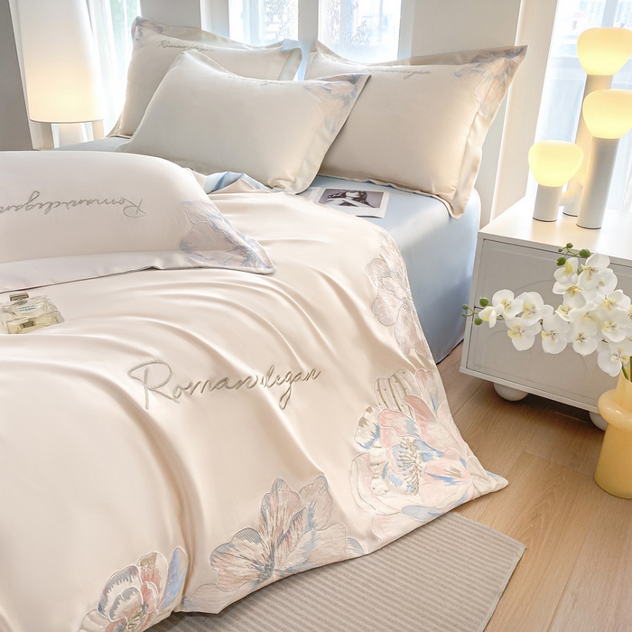 91家纺网 家纺一手货源 找家纺 （总）花愿（原花纪） 2025新款水洗冰丝刺绣四件套-花恋系列