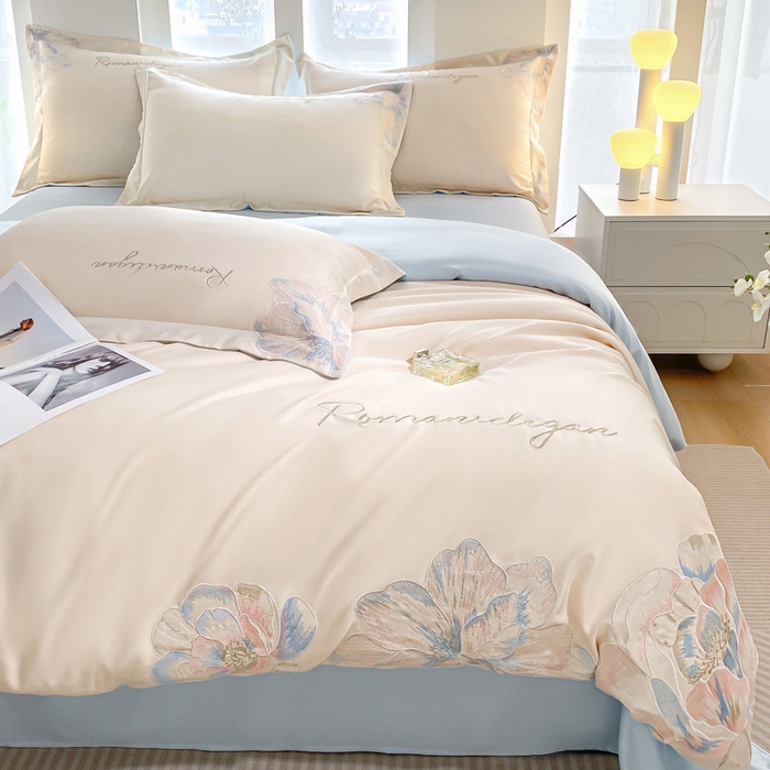 91家纺网 家纺一手货源 找家纺 （总）花愿（原花纪） 2025新款水洗冰丝刺绣四件套-花恋系列