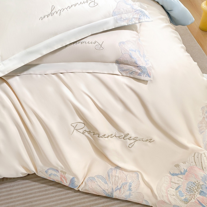 91家纺网 家纺一手货源 找家纺 （总）花愿（原花纪） 2025新款水洗冰丝刺绣四件套-花恋系列