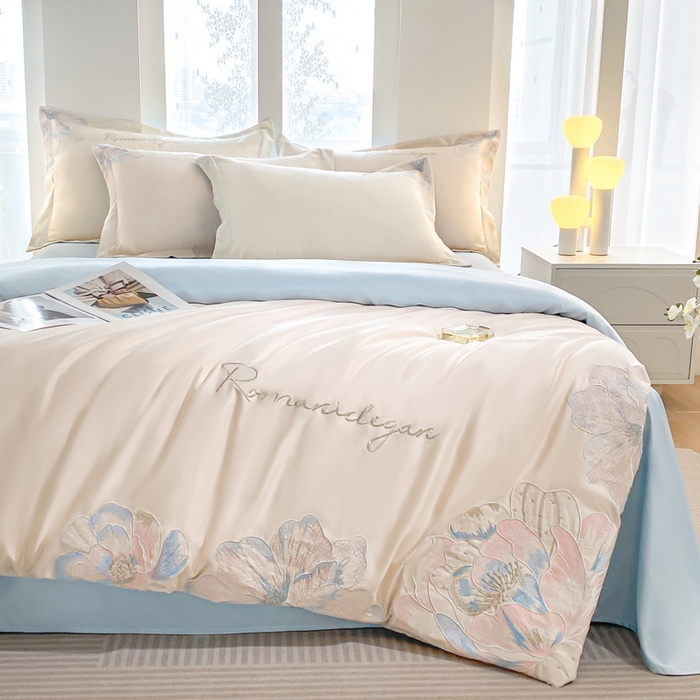 91家纺网 家纺一手货源 找家纺 （总）花愿（原花纪） 2025新款水洗冰丝刺绣四件套-花恋系列