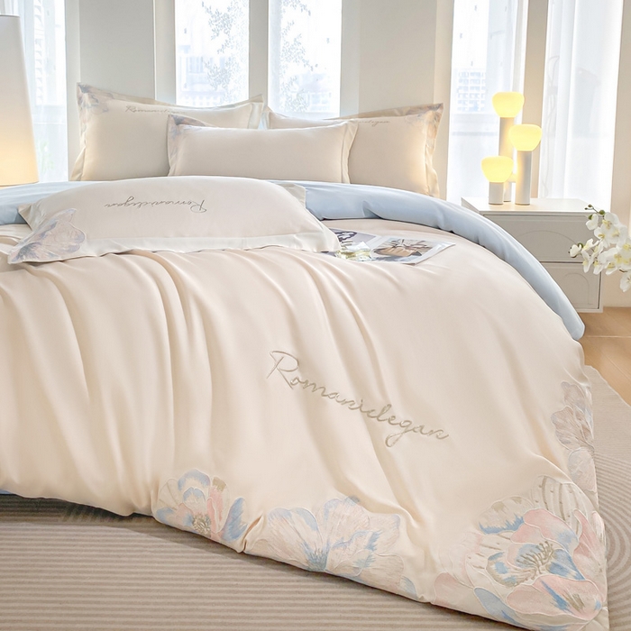 91家纺网 家纺一手货源 找家纺 （总）花愿（原花纪） 2025新款水洗冰丝刺绣四件套-花恋系列