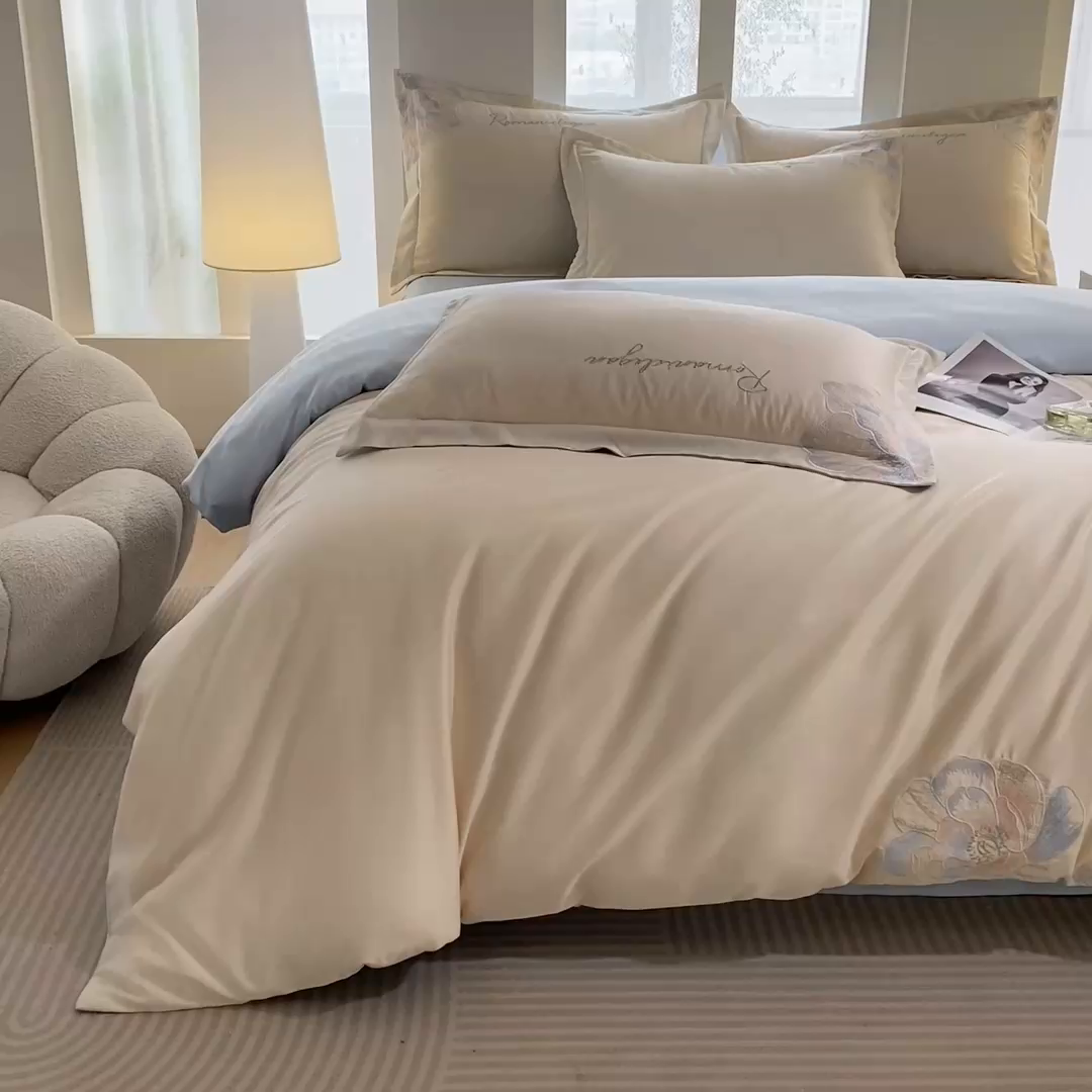 91家纺网 家纺一手货源 找家纺 （总）花愿（原花纪） 2025新款水洗冰丝刺绣四件套-花恋系列