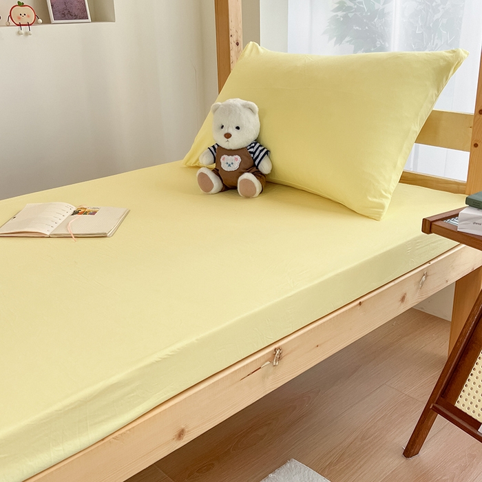 91家纺网 家纺一手货源 找家纺 多品家纺 2025春夏新款超柔水洗棉学生宿舍床笠 奶黄