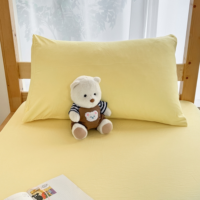 91家纺网 家纺一手货源 找家纺 多品家纺 2025春夏新款超柔水洗棉学生宿舍床笠 奶黄