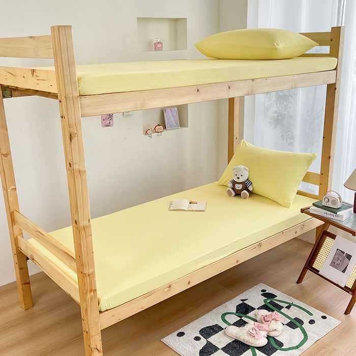 91家纺网 家纺一手货源 找家纺 多品家纺 2025春夏新款超柔水洗棉学生宿舍床笠 奶黄