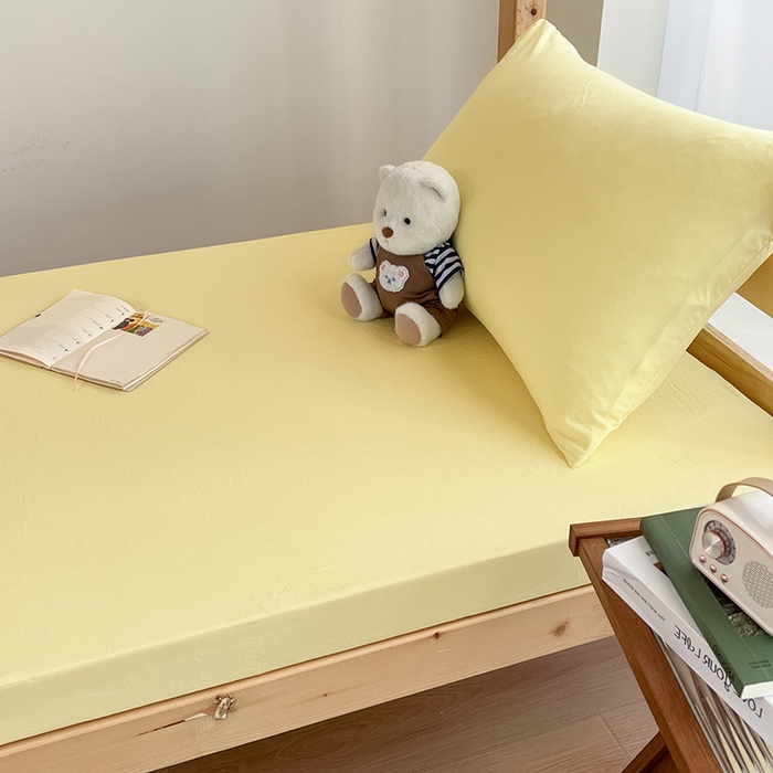 91家纺网 家纺一手货源 找家纺 多品家纺 2025春夏新款超柔水洗棉学生宿舍床笠 奶黄