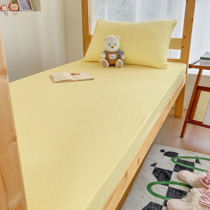 91家纺网 家纺一手货源 找家纺 多品家纺 2025春夏新款超柔水洗棉学生宿舍床笠 奶黄