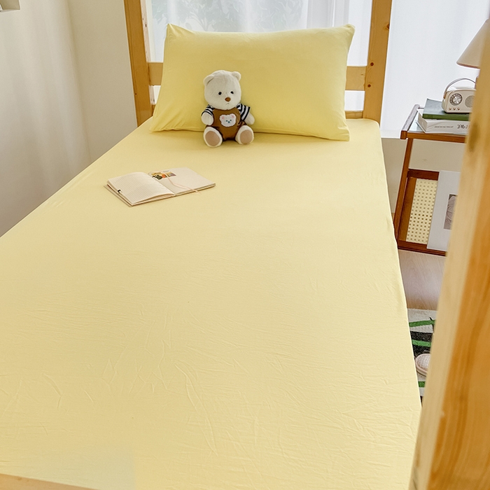 91家纺网 家纺一手货源 找家纺 多品家纺 2025春夏新款超柔水洗棉学生宿舍床笠 奶黄