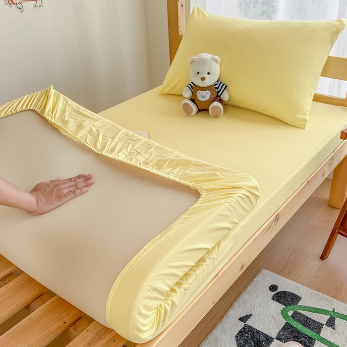 91家纺网 家纺一手货源 找家纺 多品家纺 2025春夏新款超柔水洗棉学生宿舍床笠 奶黄