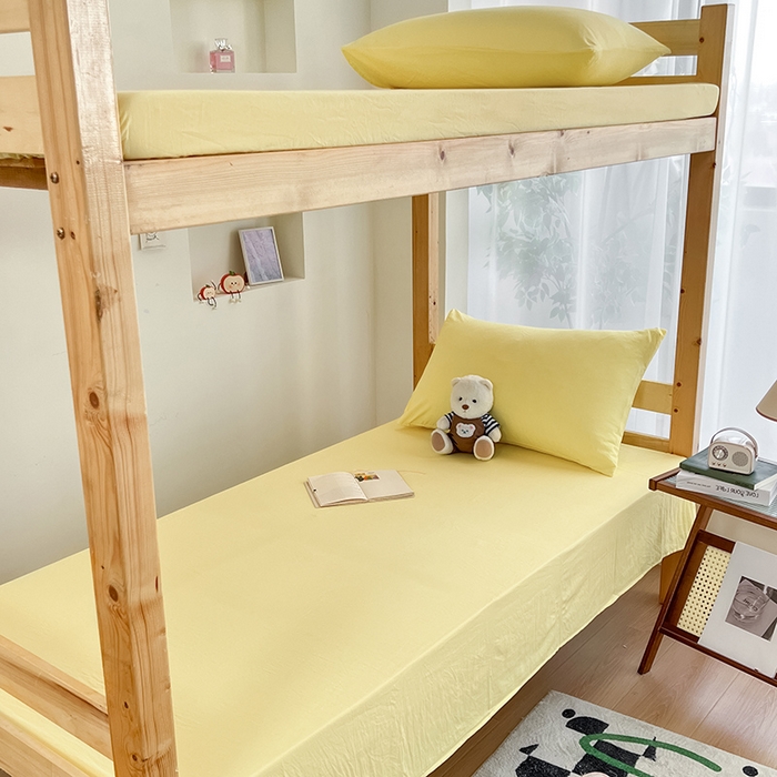 91家纺网 家纺一手货源 找家纺 多品家纺 2025春夏新款超柔水洗棉学生宿舍床笠 奶黄