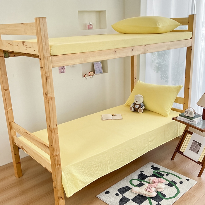 91家纺网 家纺一手货源 找家纺 多品家纺 2025春夏新款超柔水洗棉学生宿舍床笠 奶黄