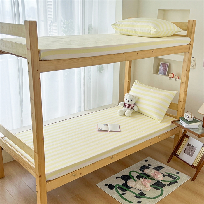 91家纺网 家纺一手货源 找家纺 多品家纺 2025春夏新款超柔水洗棉学生宿舍床笠 奶酪芝士黄