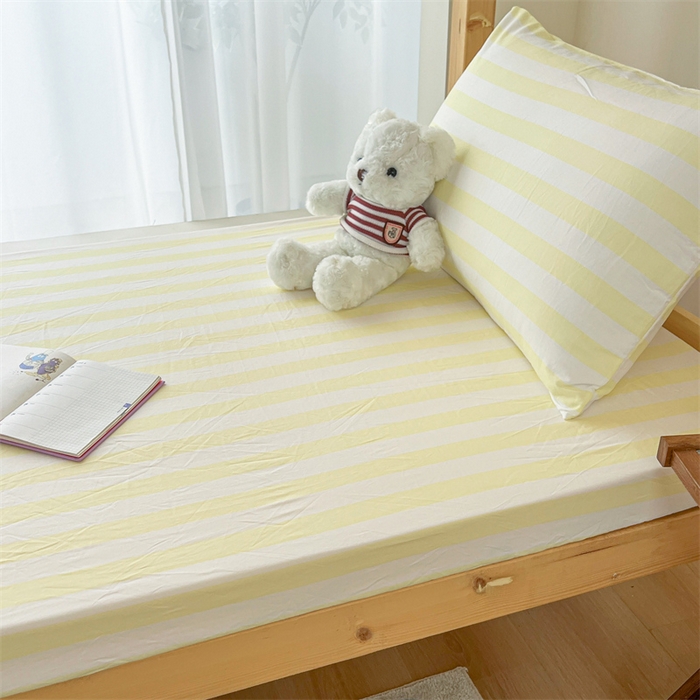 91家纺网 家纺一手货源 找家纺 多品家纺 2025春夏新款超柔水洗棉学生宿舍床笠 奶酪芝士黄