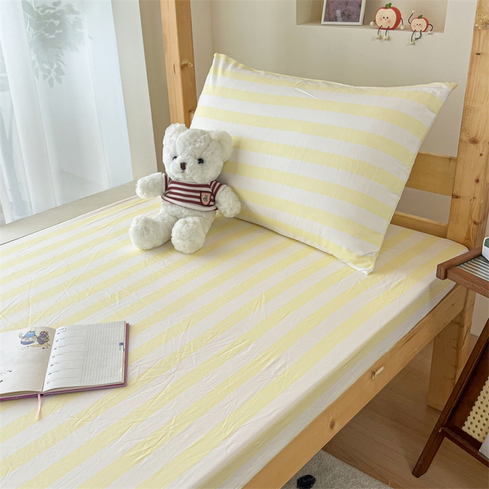 91家纺网 家纺一手货源 找家纺 多品家纺 2025春夏新款超柔水洗棉学生宿舍床笠 奶酪芝士黄