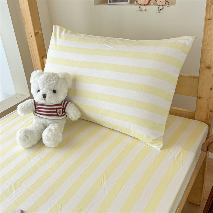 91家纺网 家纺一手货源 找家纺 多品家纺 2025春夏新款超柔水洗棉学生宿舍床笠 奶酪芝士黄