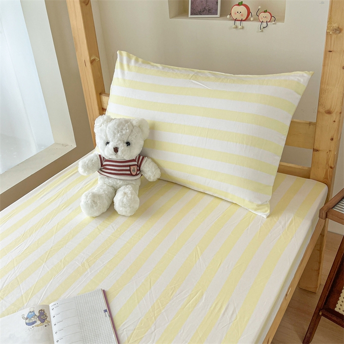 91家纺网 家纺一手货源 找家纺 多品家纺 2025春夏新款超柔水洗棉学生宿舍床笠 奶酪芝士黄