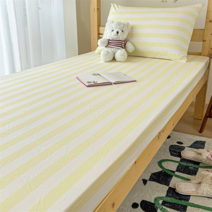 91家纺网 家纺一手货源 找家纺 多品家纺 2025春夏新款超柔水洗棉学生宿舍床笠 奶酪芝士黄