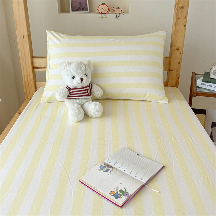 91家纺网 家纺一手货源 找家纺 多品家纺 2025春夏新款超柔水洗棉学生宿舍床笠 奶酪芝士黄