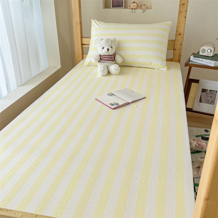 91家纺网 家纺一手货源 找家纺 多品家纺 2025春夏新款超柔水洗棉学生宿舍床笠 奶酪芝士黄