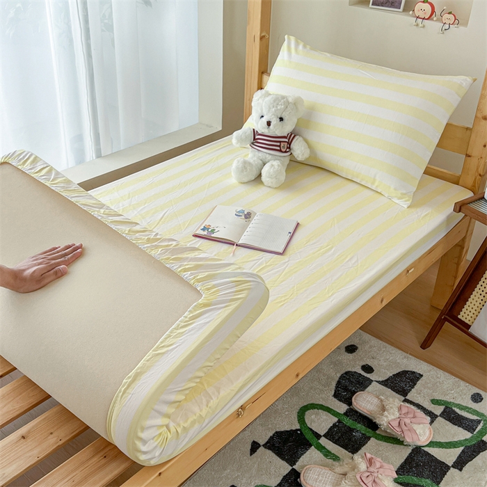 91家纺网 家纺一手货源 找家纺 多品家纺 2025春夏新款超柔水洗棉学生宿舍床笠 奶酪芝士黄