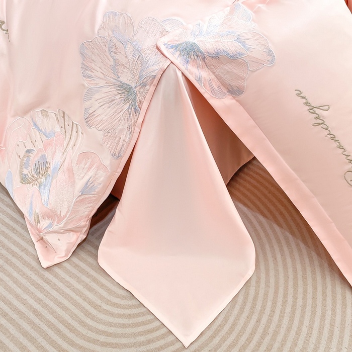 91家纺网 家纺一手货源 找家纺 花愿（原花纪） 2025新款水洗冰丝刺绣四件套-花恋系列 樱花粉