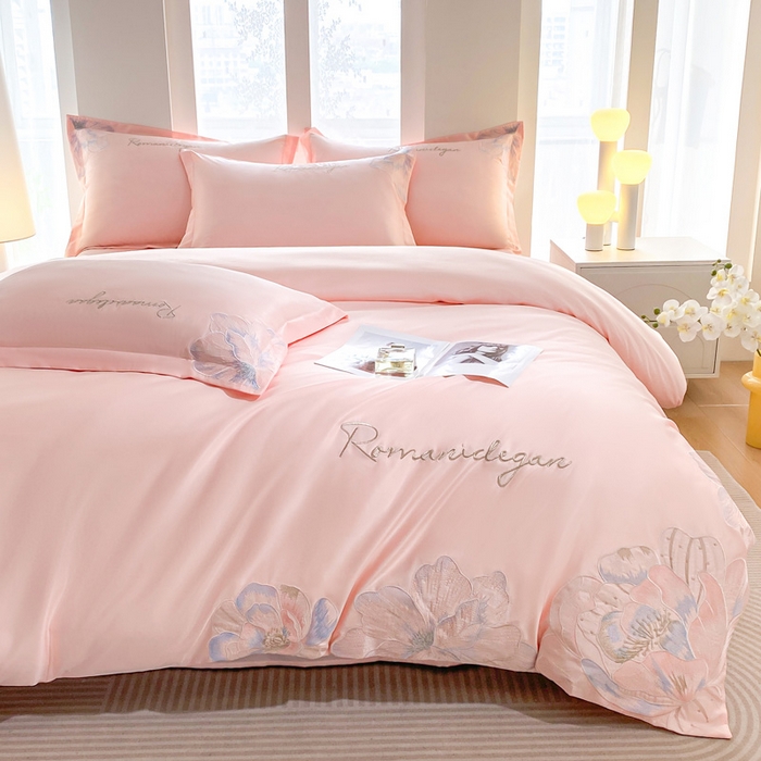 花愿（原花纪） 2025新款水洗冰丝刺绣四件套-花恋系列 樱花粉