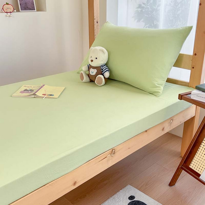 91家纺网 家纺一手货源 找家纺 多品家纺 2025春夏新款超柔水洗棉学生宿舍床笠 奶绿