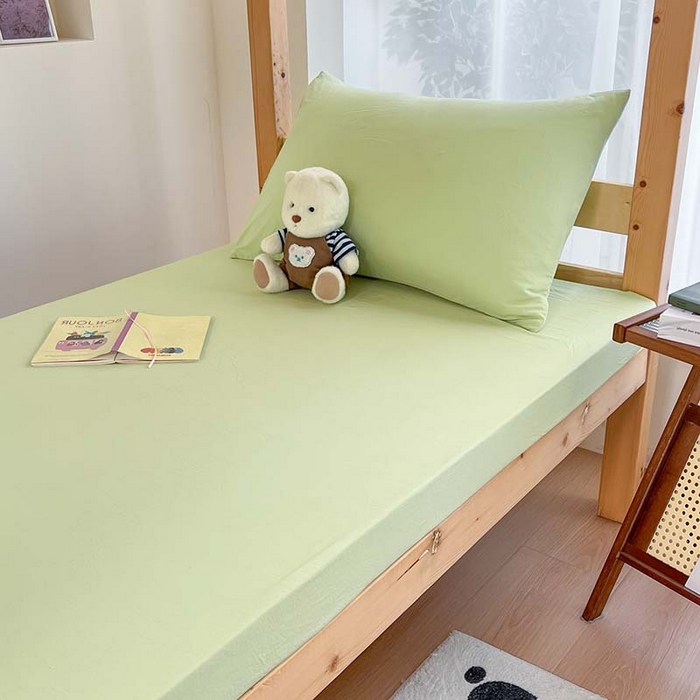 91家纺网 家纺一手货源 找家纺 多品家纺 2025春夏新款超柔水洗棉学生宿舍床笠 奶绿