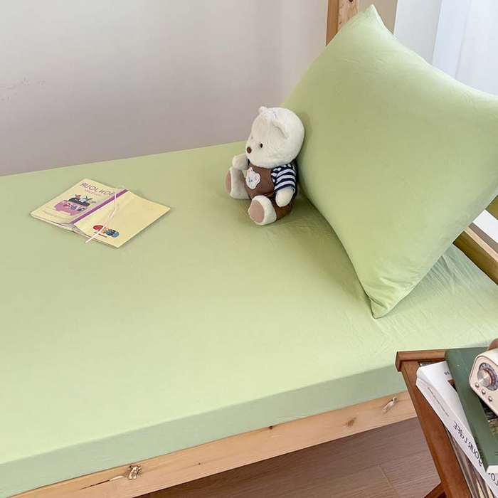 91家纺网 家纺一手货源 找家纺 多品家纺 2025春夏新款超柔水洗棉学生宿舍床笠 奶绿