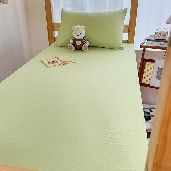 91家纺网 家纺一手货源 找家纺 多品家纺 2025春夏新款超柔水洗棉学生宿舍床笠 奶绿