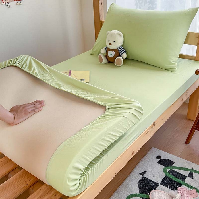 91家纺网 家纺一手货源 找家纺 多品家纺 2025春夏新款超柔水洗棉学生宿舍床笠 奶绿