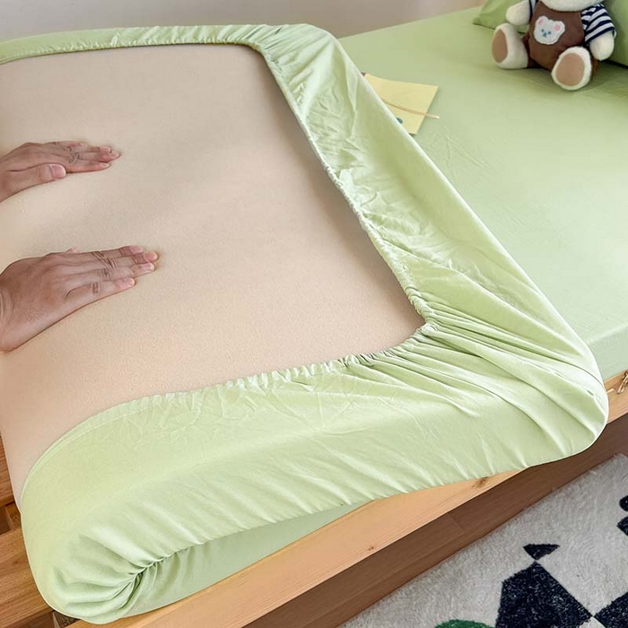 91家纺网 家纺一手货源 找家纺 多品家纺 2025春夏新款超柔水洗棉学生宿舍床笠 奶绿