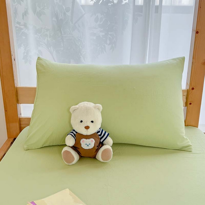 91家纺网 家纺一手货源 找家纺 多品家纺 2025春夏新款超柔水洗棉学生宿舍床笠 奶绿