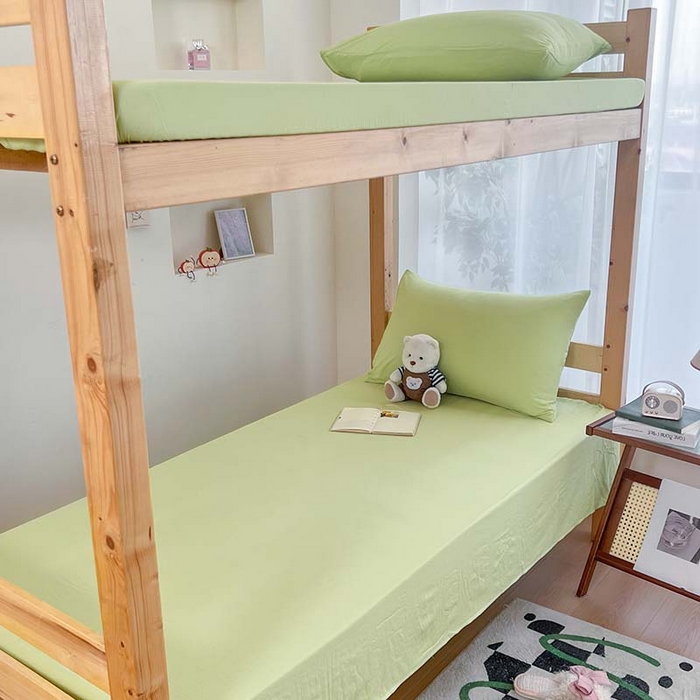 91家纺网 家纺一手货源 找家纺 多品家纺 2025春夏新款超柔水洗棉学生宿舍床笠 奶绿