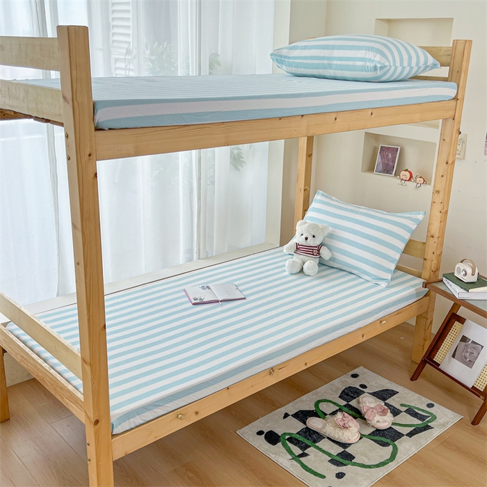 91家纺网 家纺一手货源 找家纺 多品家纺 2025春夏新款超柔水洗棉学生宿舍床笠 糯米蓝条