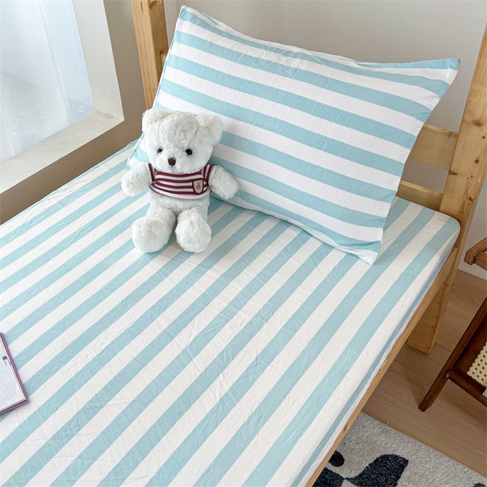 91家纺网 家纺一手货源 找家纺 多品家纺 2025春夏新款超柔水洗棉学生宿舍床笠 糯米蓝条