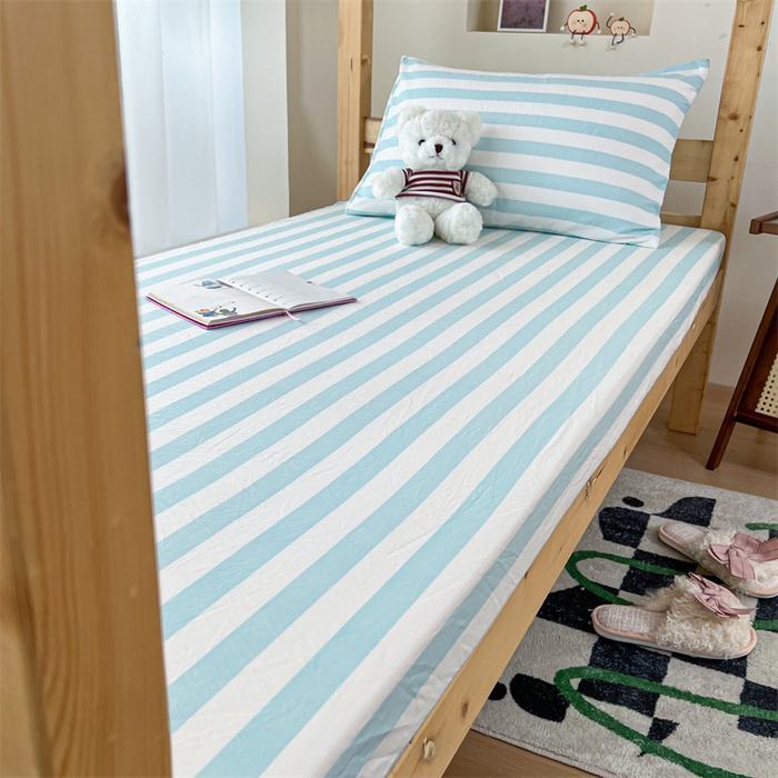 91家纺网 家纺一手货源 找家纺 多品家纺 2025春夏新款超柔水洗棉学生宿舍床笠 糯米蓝条