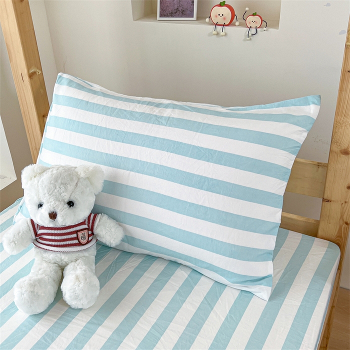 91家纺网 家纺一手货源 找家纺 多品家纺 2025春夏新款超柔水洗棉学生宿舍床笠 糯米蓝条