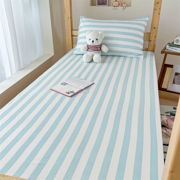 91家纺网 家纺一手货源 找家纺 多品家纺 2025春夏新款超柔水洗棉学生宿舍床笠 糯米蓝条