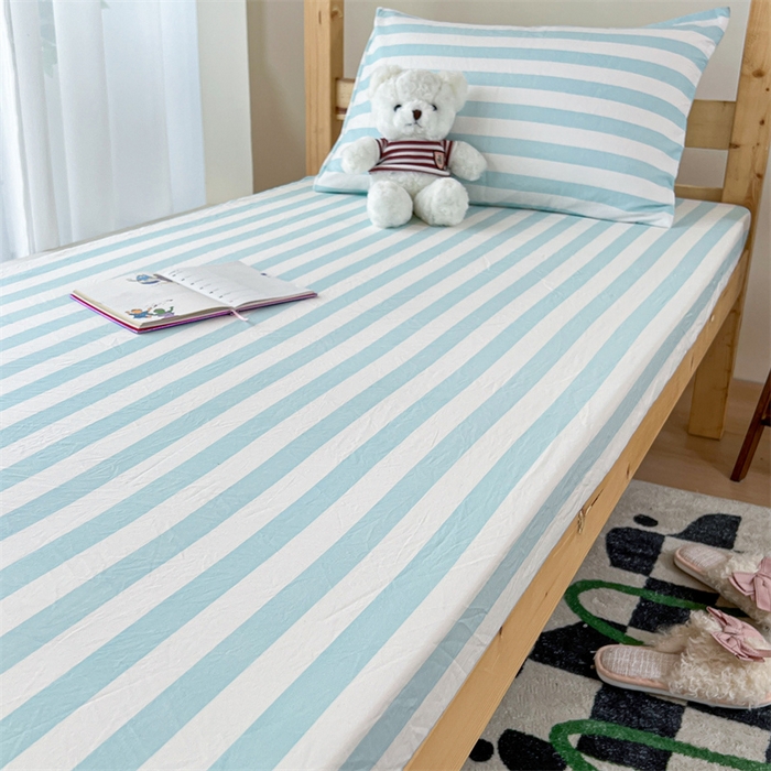 91家纺网 家纺一手货源 找家纺 多品家纺 2025春夏新款超柔水洗棉学生宿舍床笠 糯米蓝条