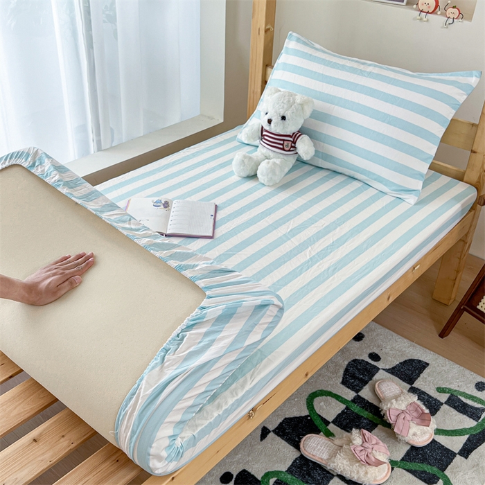 91家纺网 家纺一手货源 找家纺 多品家纺 2025春夏新款超柔水洗棉学生宿舍床笠 糯米蓝条