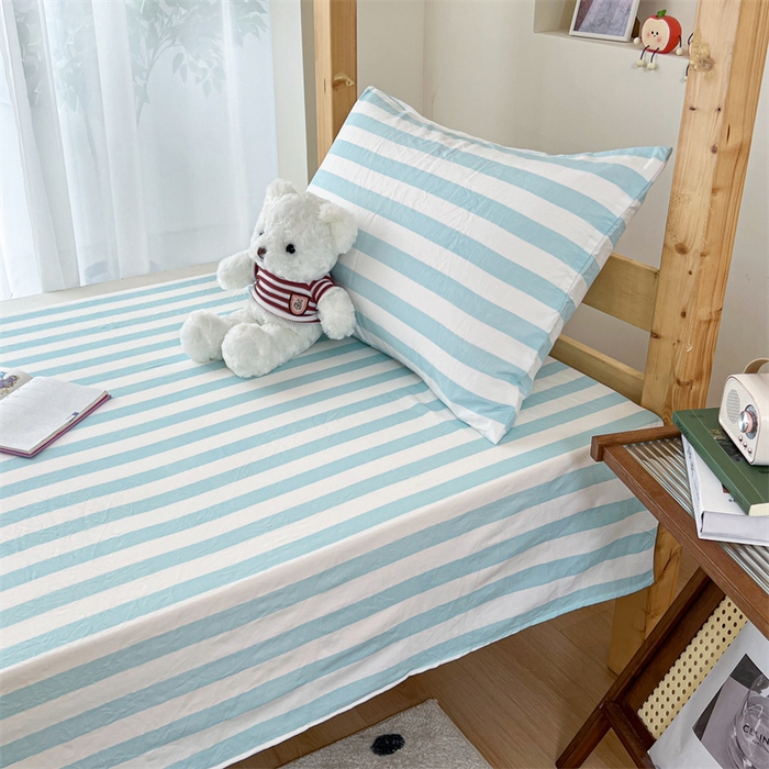 91家纺网 家纺一手货源 找家纺 多品家纺 2025春夏新款超柔水洗棉学生宿舍床笠 糯米蓝条