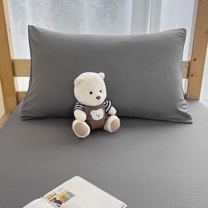 91家纺网 家纺一手货源 找家纺 多品家纺 2025春夏新款超柔水洗棉学生宿舍床笠 浅灰