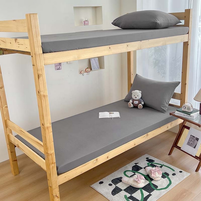 91家纺网 家纺一手货源 找家纺 多品家纺 2025春夏新款超柔水洗棉学生宿舍床笠 浅灰