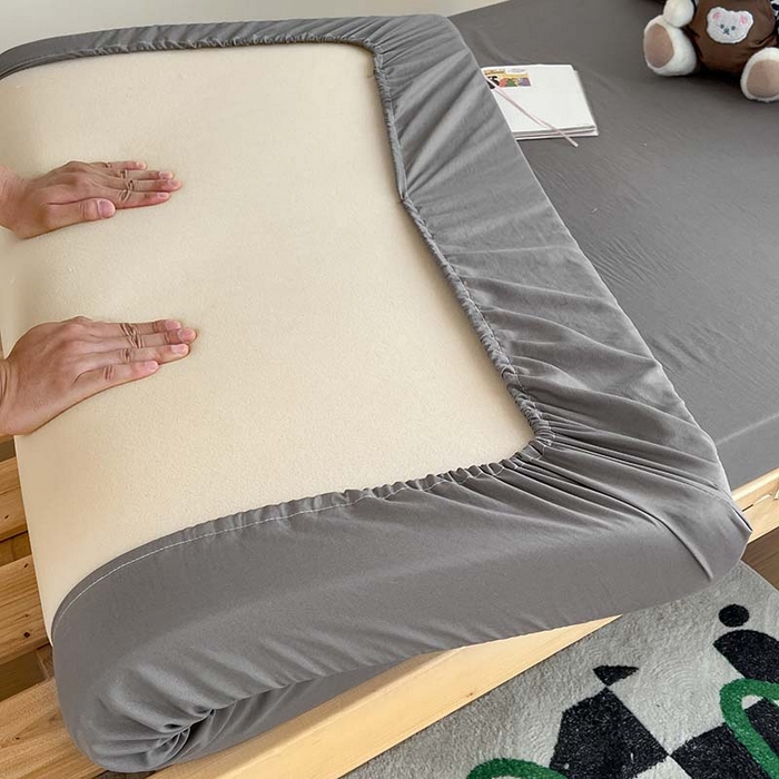 91家纺网 家纺一手货源 找家纺 多品家纺 2025春夏新款超柔水洗棉学生宿舍床笠 浅灰