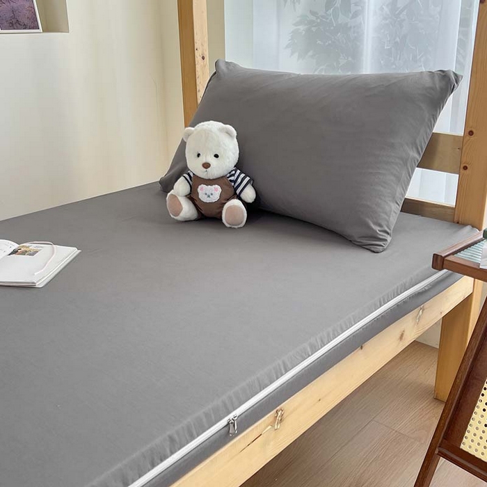 91家纺网 家纺一手货源 找家纺 多品家纺 2025春夏新款超柔水洗棉学生宿舍床笠 浅灰