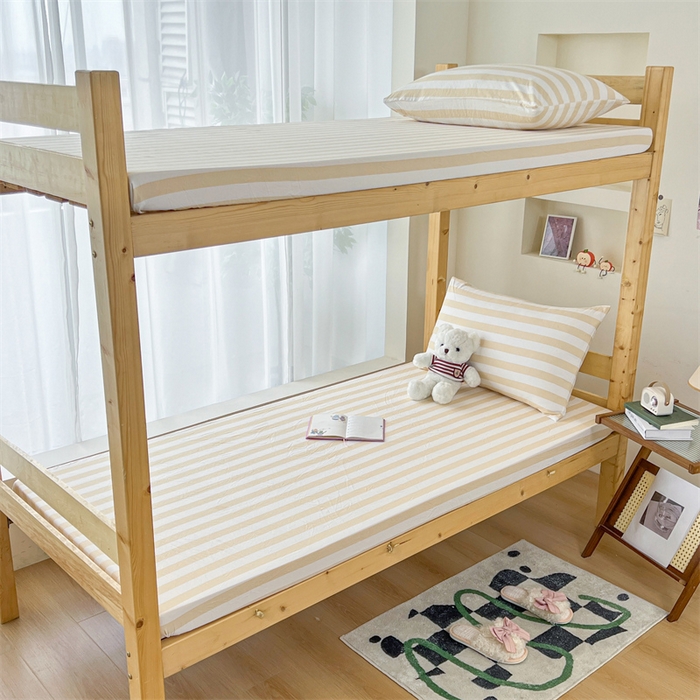 91家纺网 家纺一手货源 找家纺 多品家纺 2025春夏新款超柔水洗棉学生宿舍床笠 日系黄条