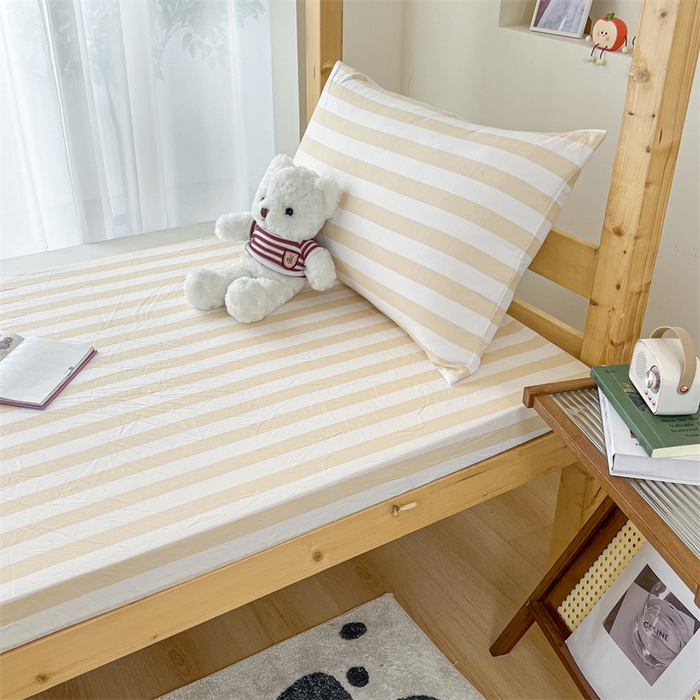 91家纺网 家纺一手货源 找家纺 多品家纺 2025春夏新款超柔水洗棉学生宿舍床笠 日系黄条