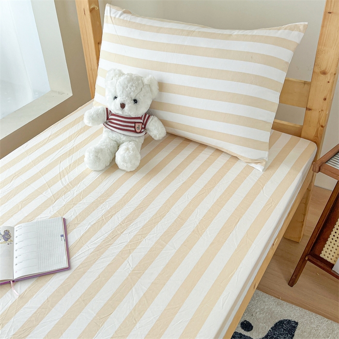 91家纺网 家纺一手货源 找家纺 多品家纺 2025春夏新款超柔水洗棉学生宿舍床笠 日系黄条