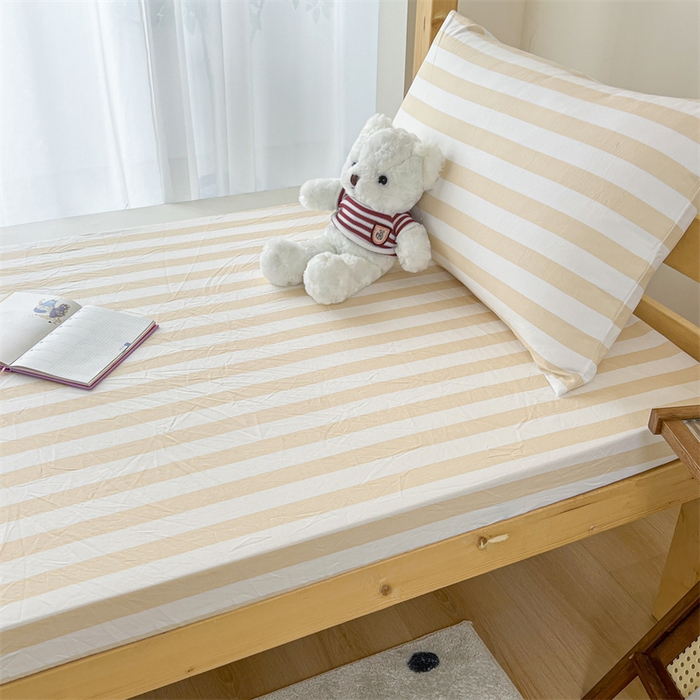 91家纺网 家纺一手货源 找家纺 多品家纺 2025春夏新款超柔水洗棉学生宿舍床笠 日系黄条